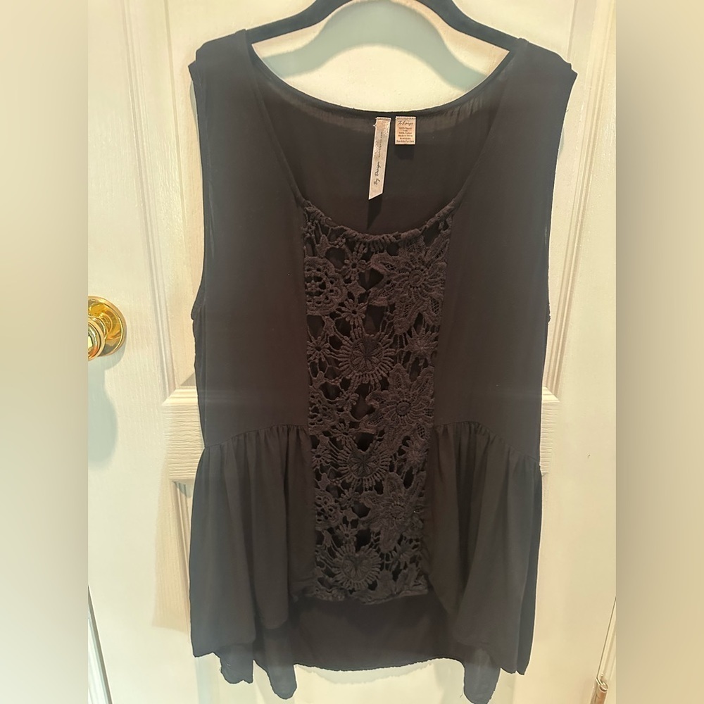 BY DESIGNS WOMENS BLACK LACY DESIGN HIGH LOW X-LARGE TANK BEAUTIFUL